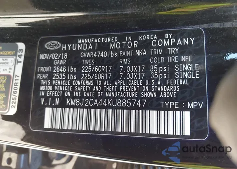 2019 Hyundai Tucson Se из США, поврежденный, VIN KM8J2CA44KU885747